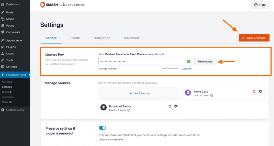 License section in the Facebook Feed plugin