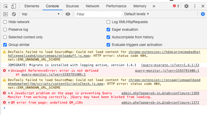 Admin-JavaScript-Fehler