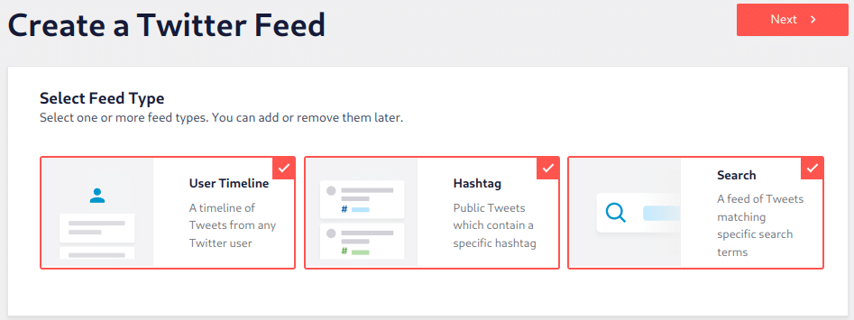 Unterstützte Twitter-Feed-Typen