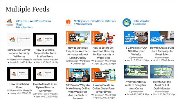 Visualizzare più feed di YouTube