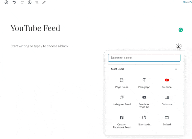 Blocchi sociali del feed di YouTube