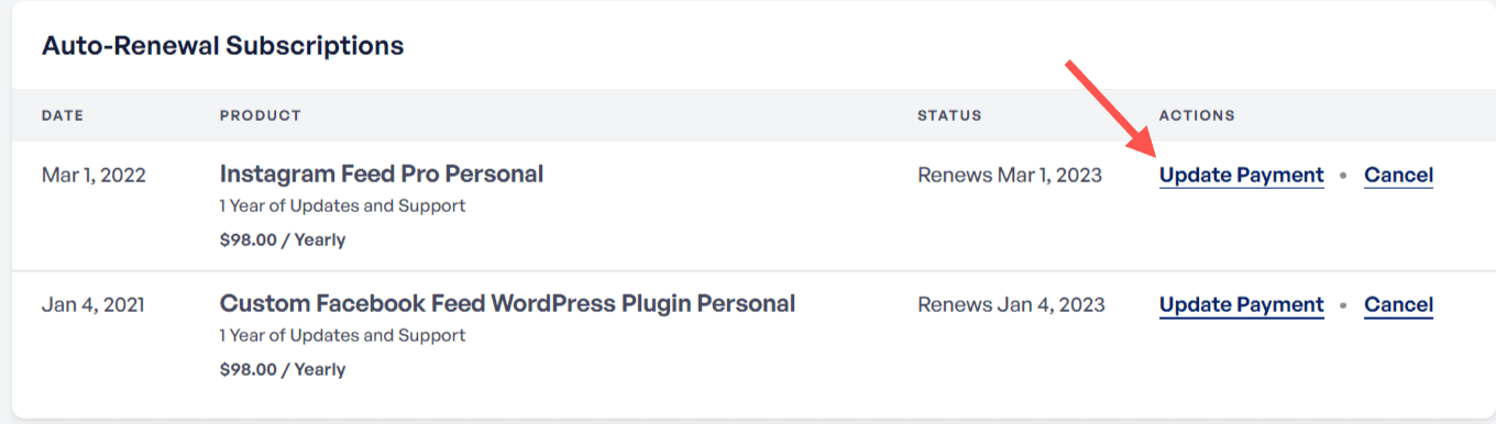 Location to update your auto-renewal payment account information.