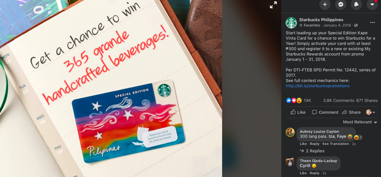 Publicación en Facebook que anuncia un concurso.