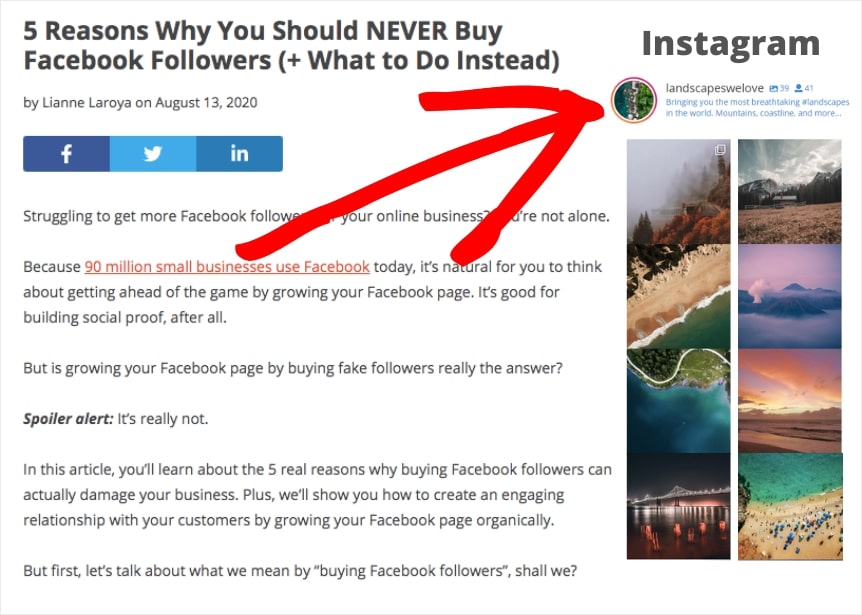 afficher le widget diaporama d'instagram sur wordpress