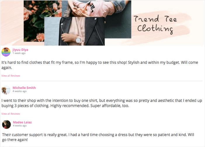 feed di recensioni facebook sul sito web