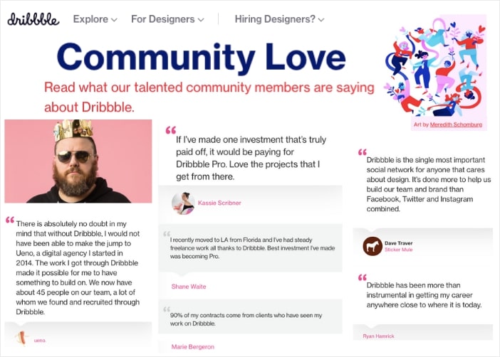dribbble testimonial page ejemplo