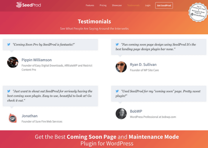 ejemplo de página de testimonios de seedprod