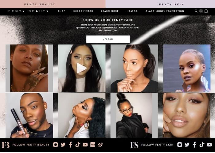 ejemplo de página de testimonios de fenty beauty