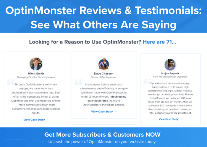 optinmonster ejemplo de página de testimonios