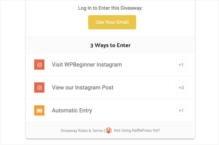 Exemple d'un concours Instagram créé avec Rafflepress