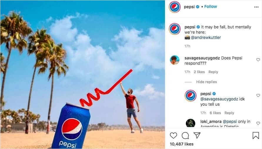 réponses Instagram utilisées par Pepsi