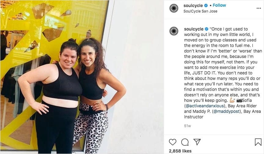 Témoignage utilisé pour Instagram par Soulcycle 