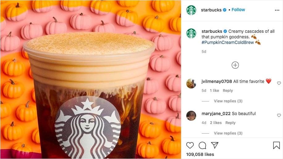 Exemple de photos de produits utilisées par Starbucks sur Instagram