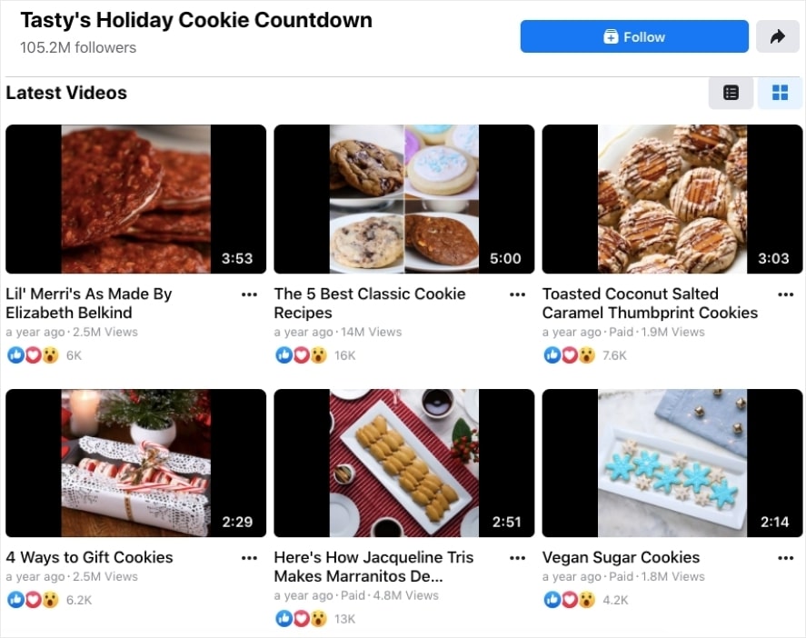 Ejemplos de marketing en redes sociales: deliciosa lista de reproducción de vídeos.