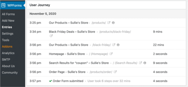 Recensione di wpforms sul viaggio dell'utente