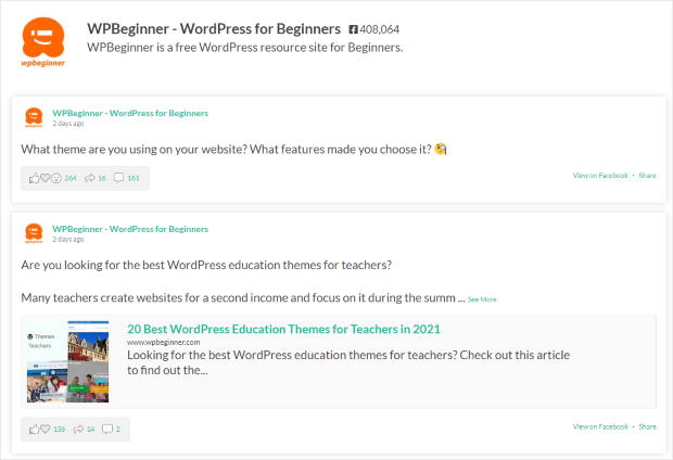 Listenlayout für Facebook-Feed