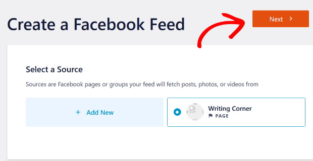pick your source for custom facebook feed pro