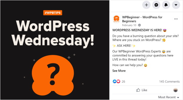 journées à thème sur le post facebook de wpbeginner