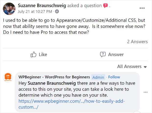 répondre aux questions sur le groupe Facebook