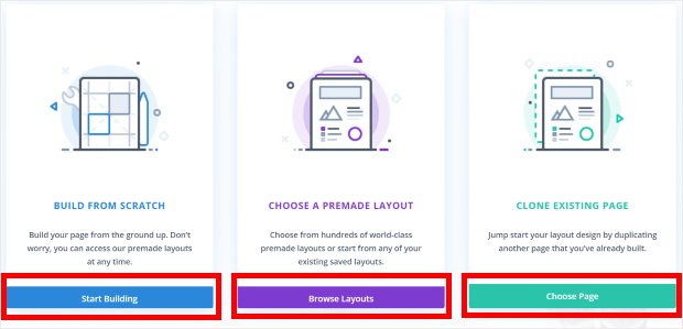 escolha entre 3 formas de conceber uma nova página divi