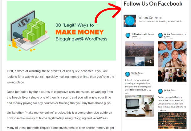 facebook feed widget sidebar ejemplo