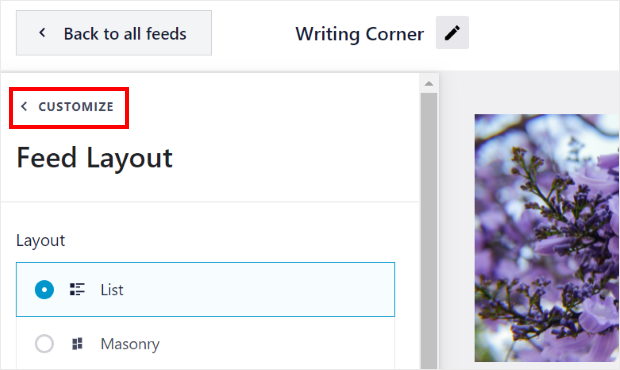 go back to customization options
