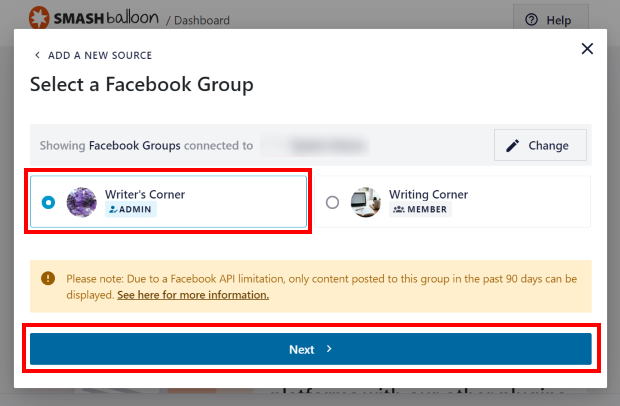 Selecciona tu grupo de Facebook