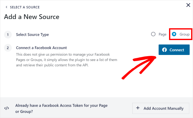 Seleccionar el feed de un grupo de Facebook
