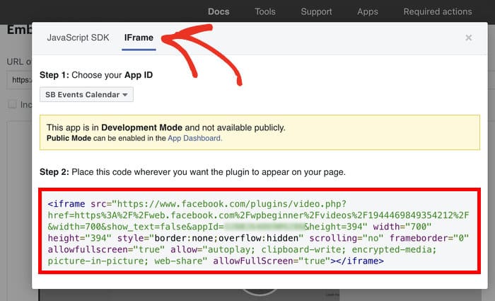 Facebookビデオのiframeをコピーする
