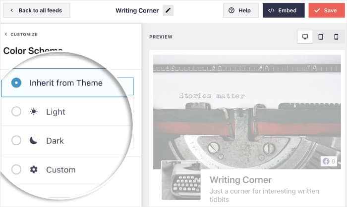 Facebookビデオフィードの配色オプション