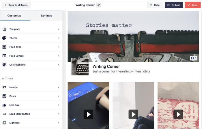 ライブカスタマイザーのFacebookビデオフィード
