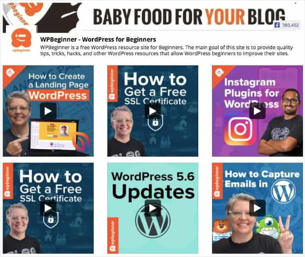 facebook feed on website example of videos