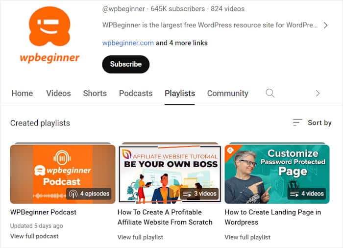 example of created youtube playlists