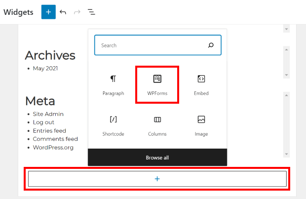 wpforms widget kontaktformular hinzufügen