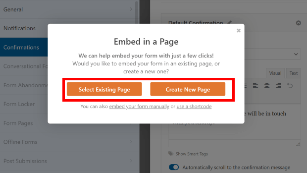 Optionen zum Einbetten des Kontaktformulars