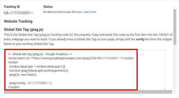 copia del codice di tracciamento