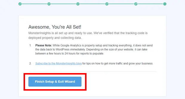 finitura della configurazione di monsterinsights