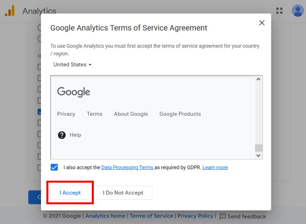 termini di servizio di google analytics