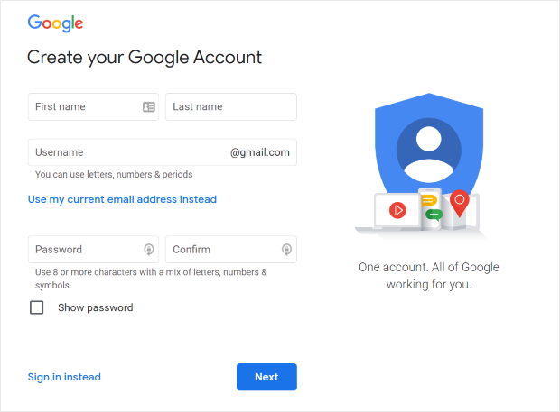 creare un nuovo account Google