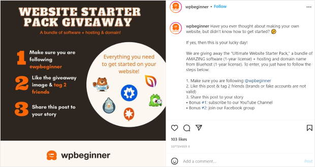 instagram giveaway example