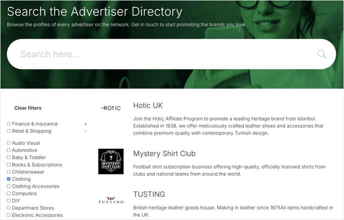 awin listing for partner brands