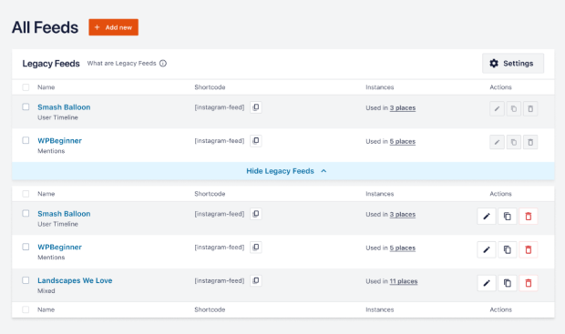 legacy feeds instagram