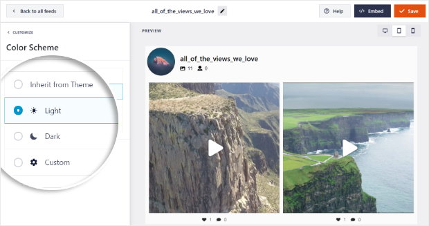 color schemes instagram feed pro