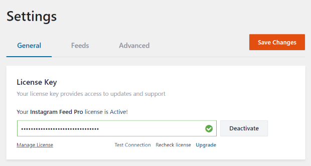 enter license key instagram feed pro settings