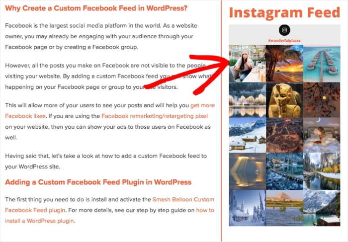 feed instagram sul sito web esempi widget sidebar