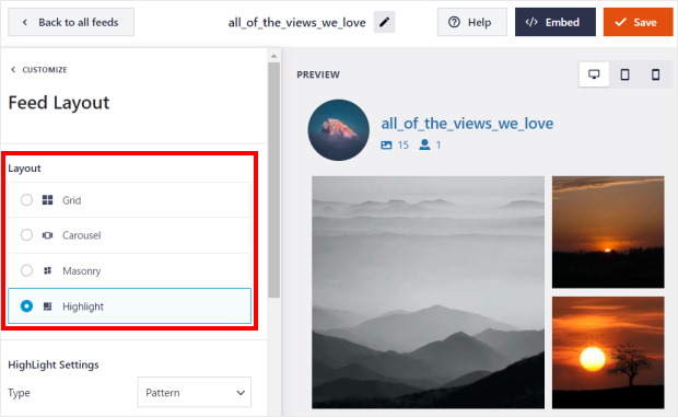 レイアウト・オプション・インスタグラム・フィード・プロ