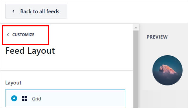voltar às principais opções de personalização
