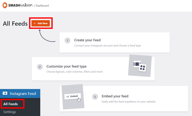 abrir o menu todos os feeds e criar um novo feed do instagram