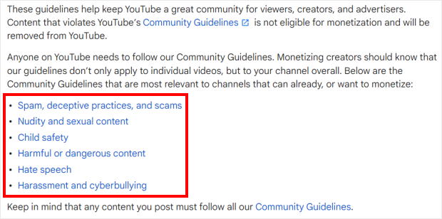 política de contenidos de youtube