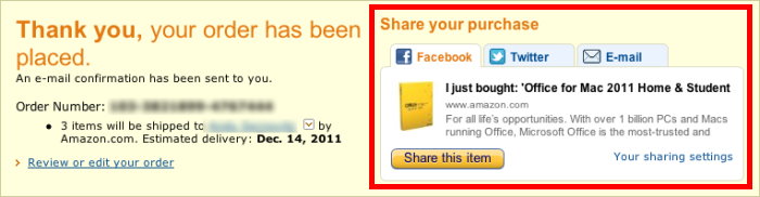 página de agradecimento amazon